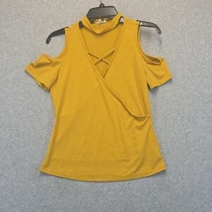 Mine Mustard Yellow Cold Shoulder Wrap Top Women’s Medium